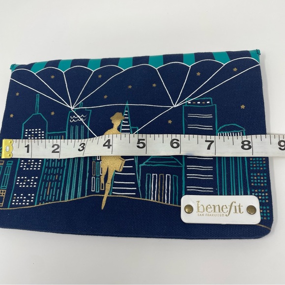 Blue Benefit San Francisco Cosmetic Clutch Makeup Bag with Snap Front - Picture 16 of 16